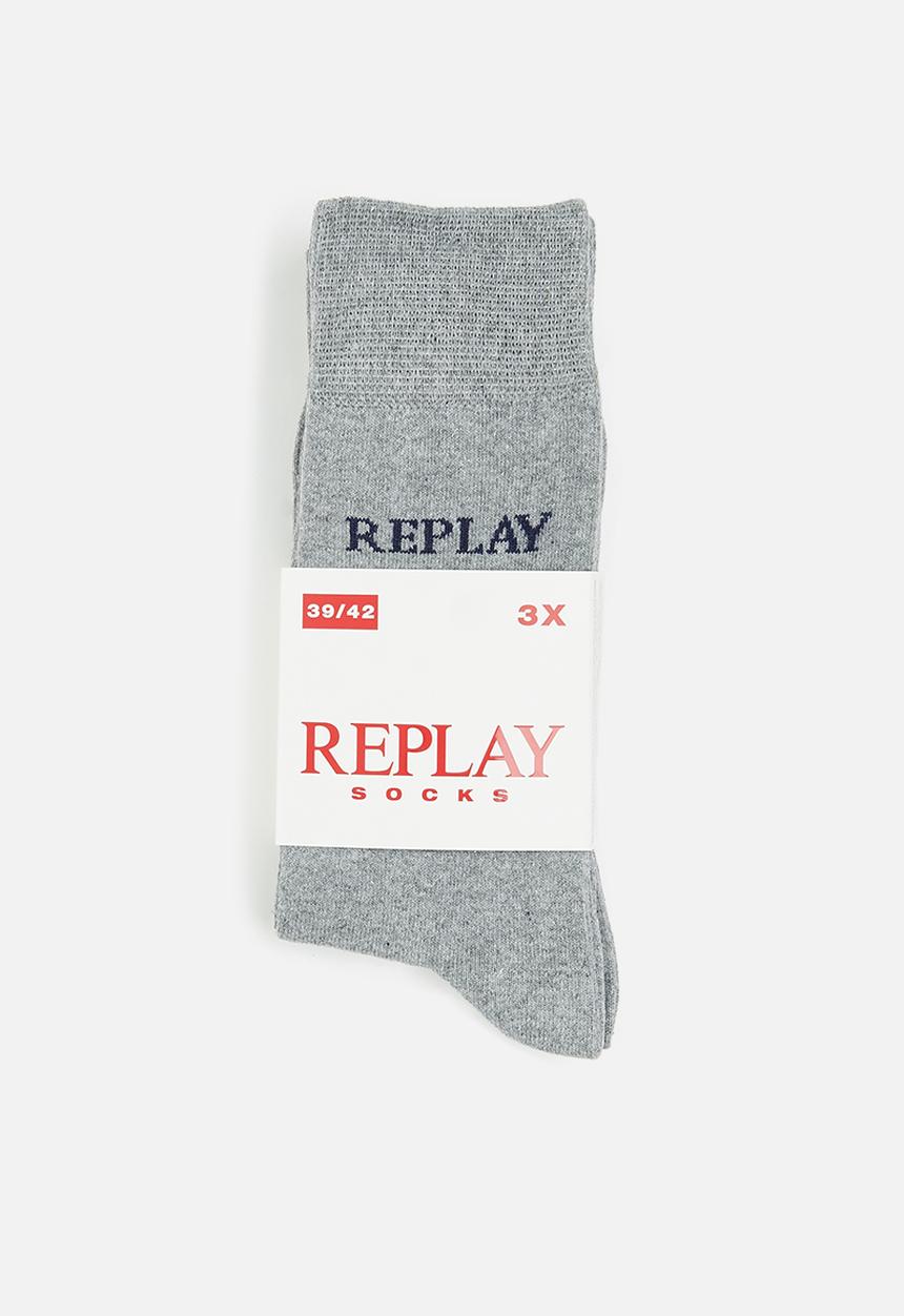 Replay - Replay casual leg logo 3 pairs banderole - grey