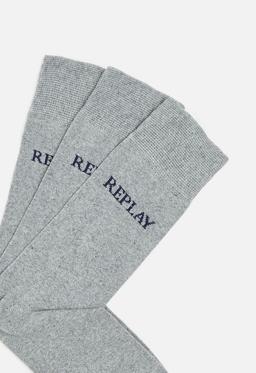 Replay - Replay casual leg logo 3 pairs banderole - grey