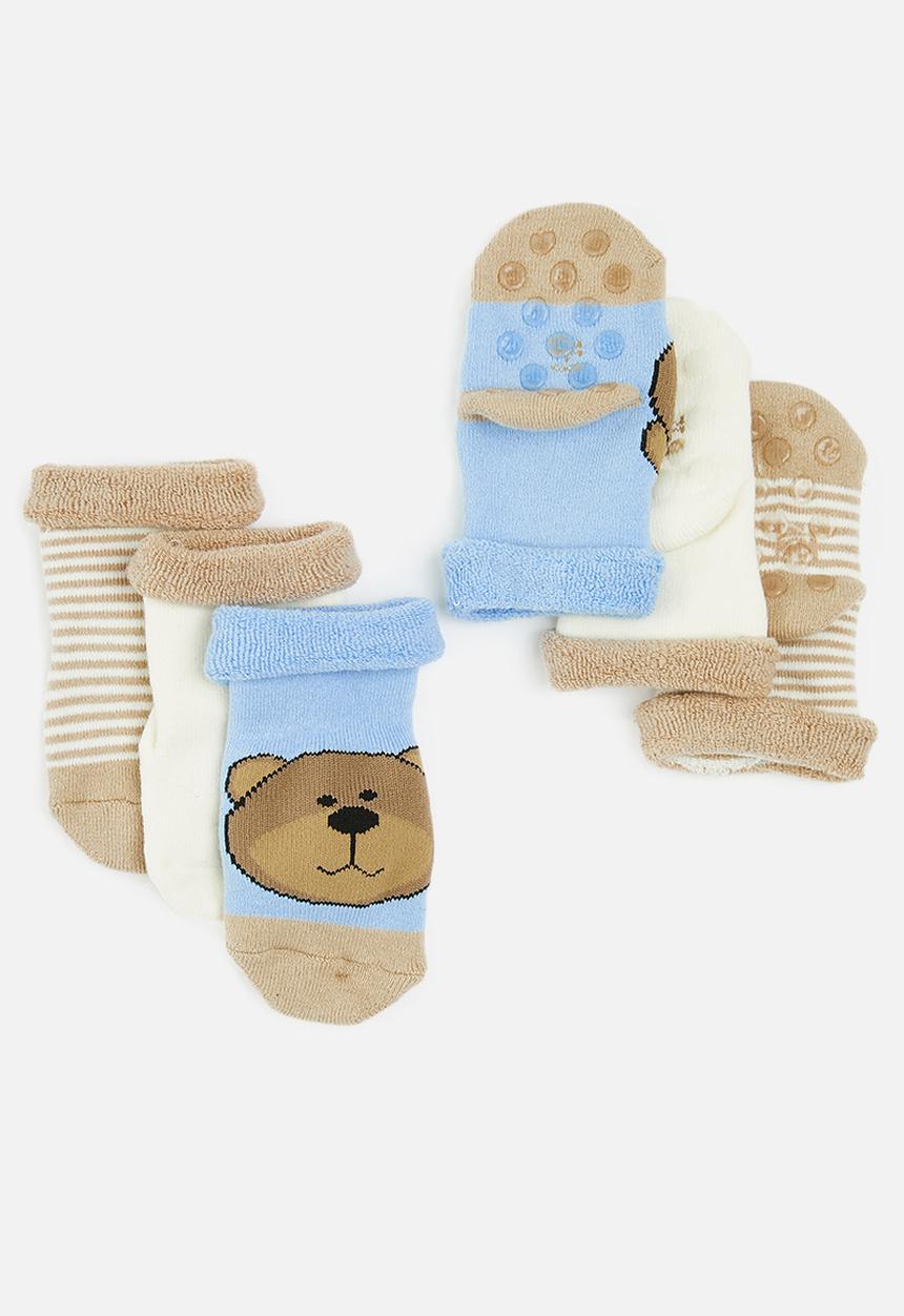 Pop Candy - 3 Pack bear silicone socks - brown & blue 