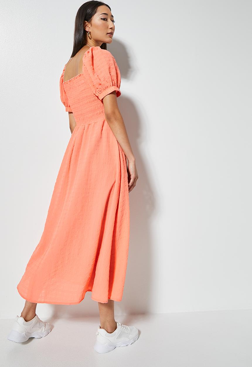 Superbalist - Off the shoulder shirred maxi dress - canteloupe