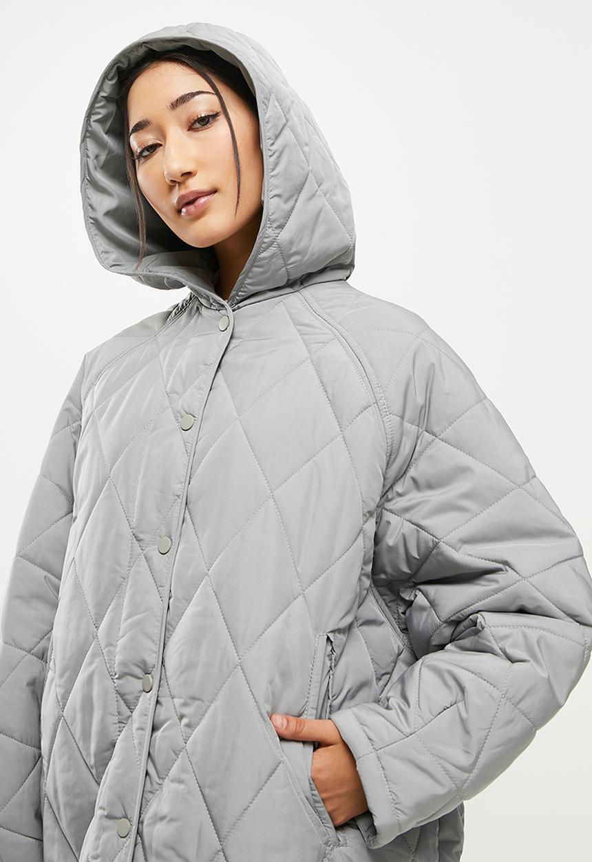 dailyfriday - Quilted midi shacket - light grey