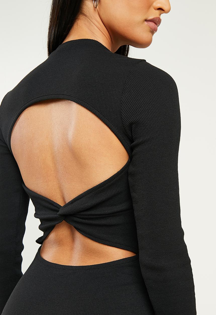 Trendyol - Petite low back mini knitted dress - black