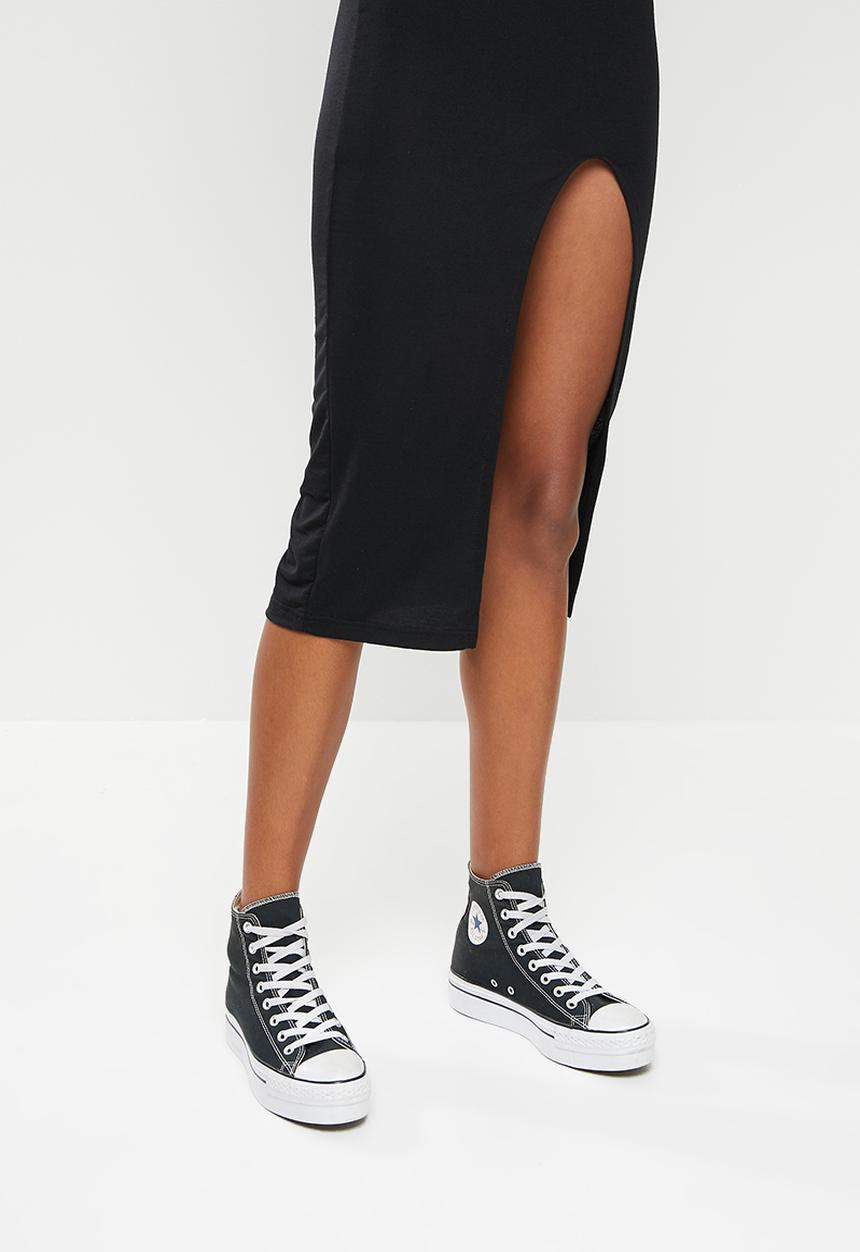 Missguided - Milkmaid split midaxi dress - black