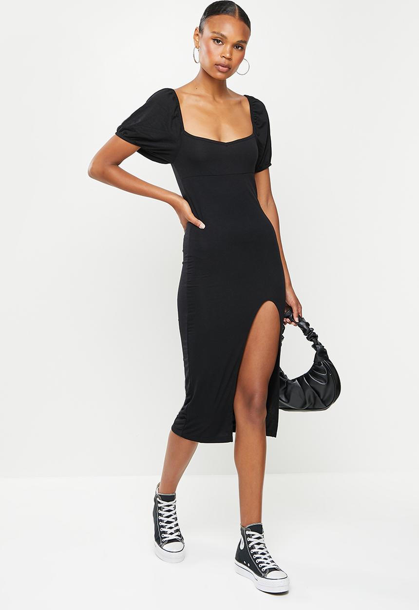 Missguided - Milkmaid split midaxi dress - black