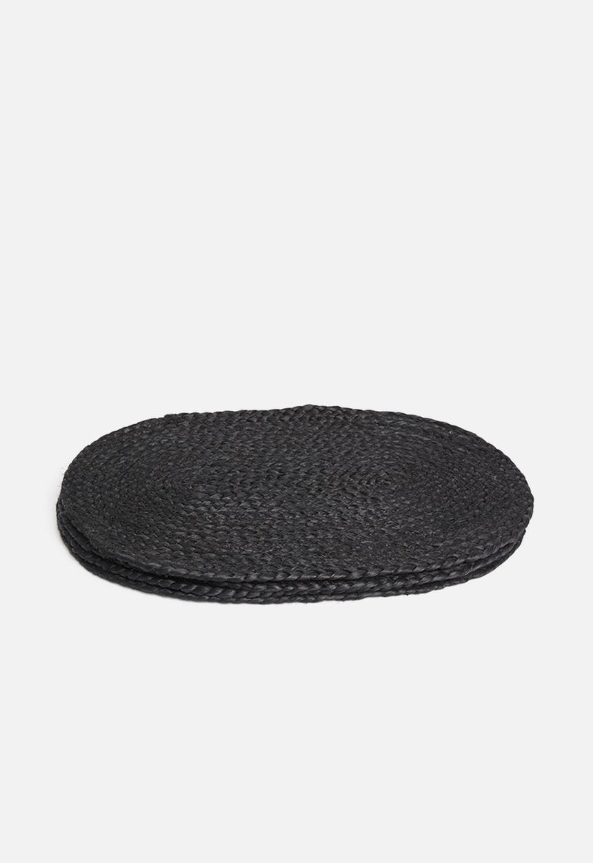 Sixth Floor - Hava oval woven placemat set of 4-jute - black