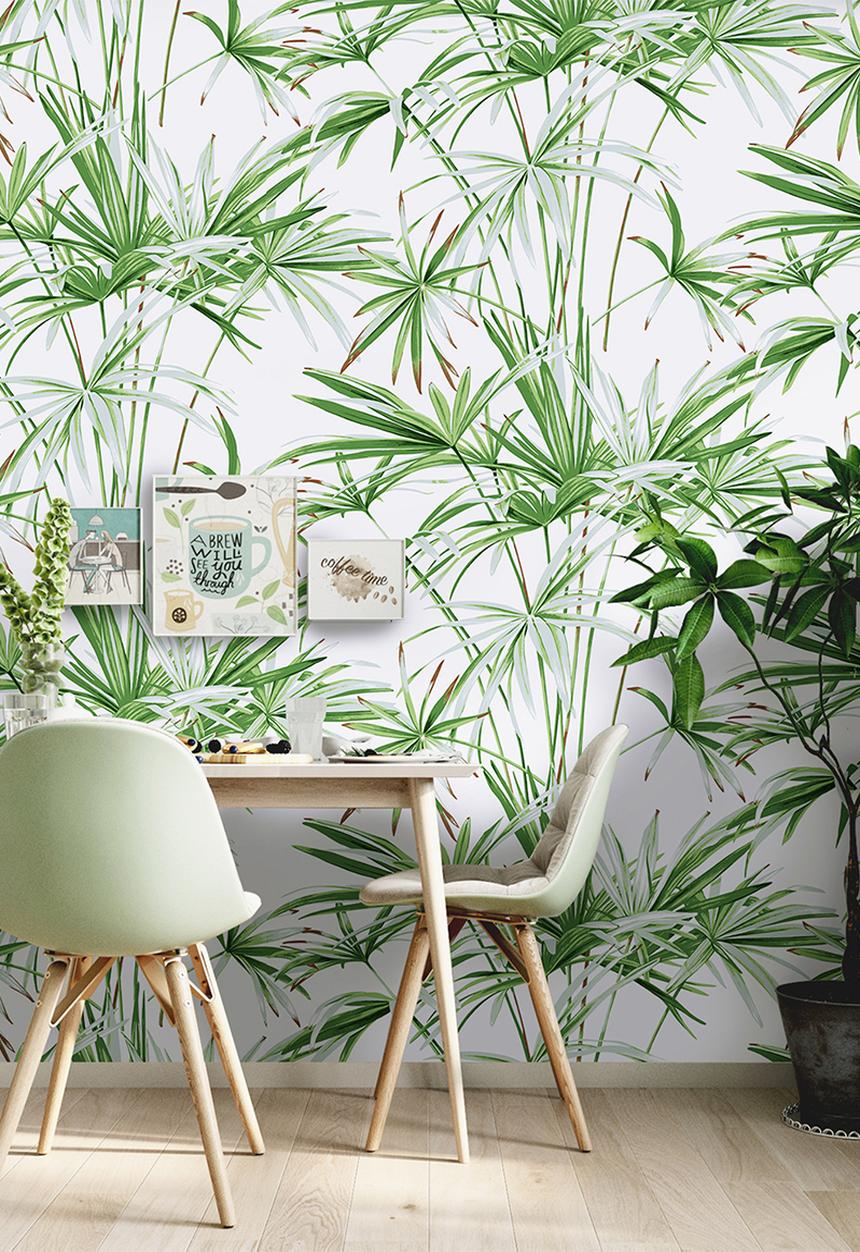 Sixth Floor - Crisp leaf printed wallpaper - green