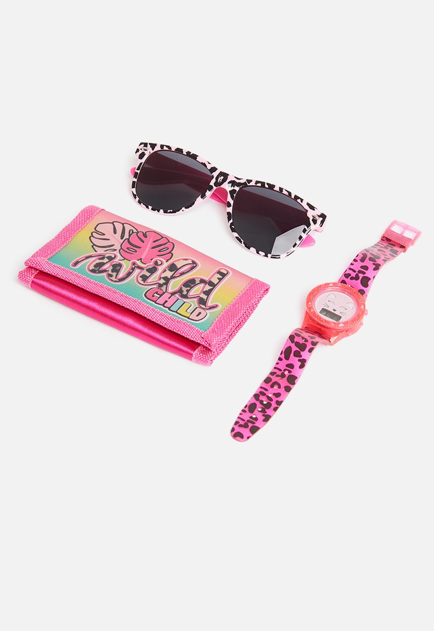 Character Group - Wild child watch, sunnies and wallet set - pink