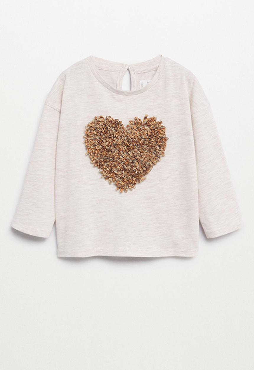 MANGO - T-shirt corazon - beige