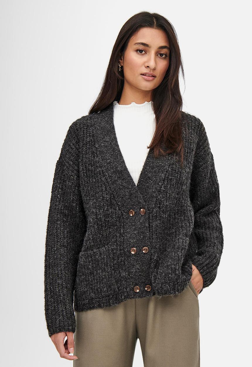 Jacqueline de Yong - Tessa long sleeve double button knit cardigan - dark grey 
