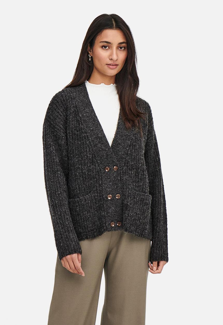 Jacqueline de Yong - Tessa long sleeve double button knit cardigan - dark grey 