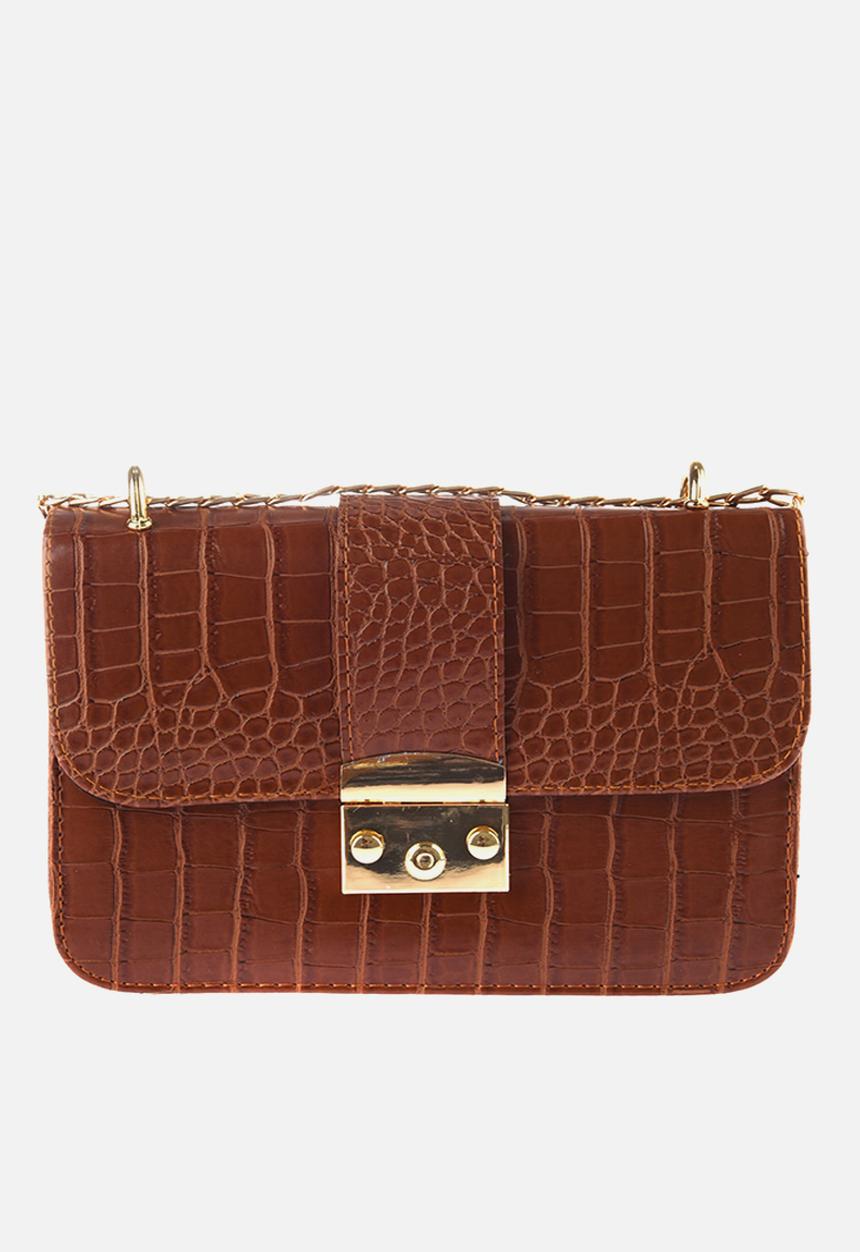 Trendyol - Faux croc crossbody bag - tobacco