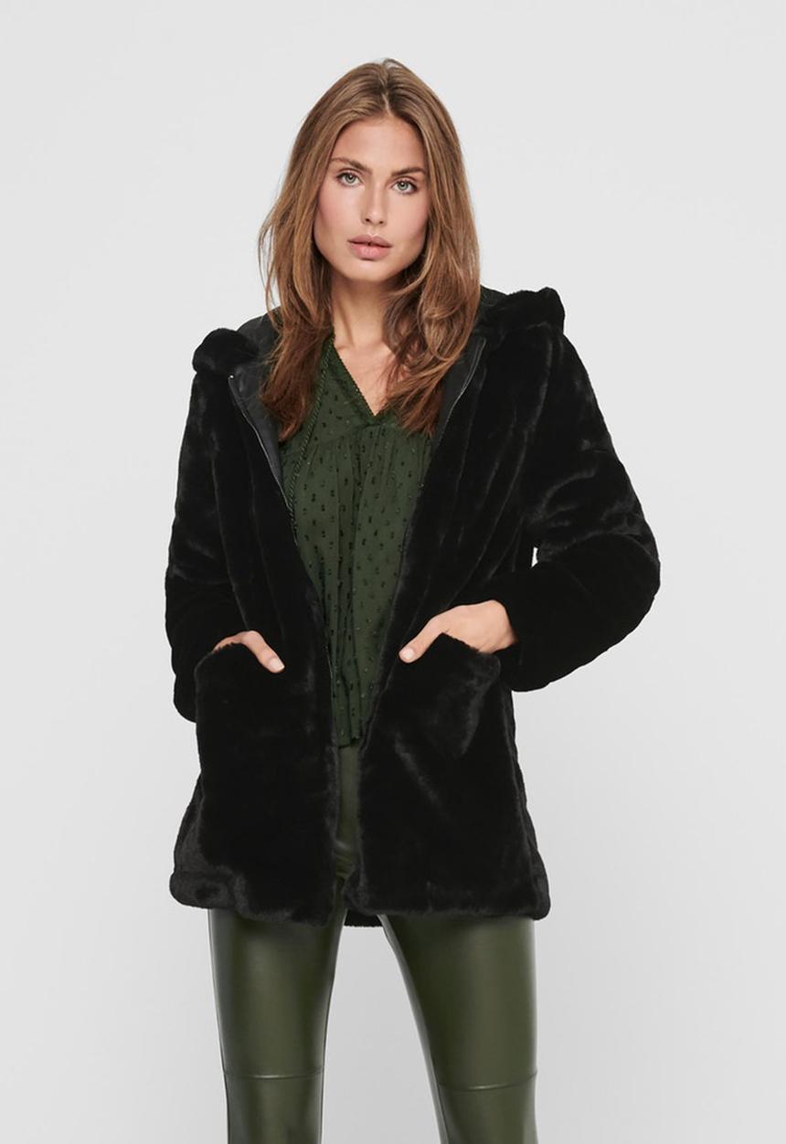 ONLY - Malou faux fur coat - black