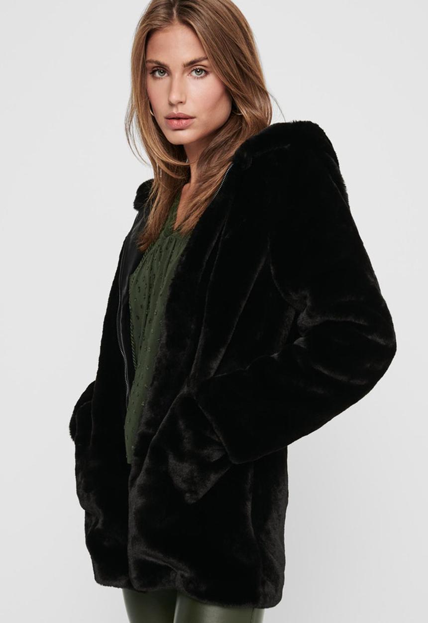 ONLY - Malou faux fur coat - black