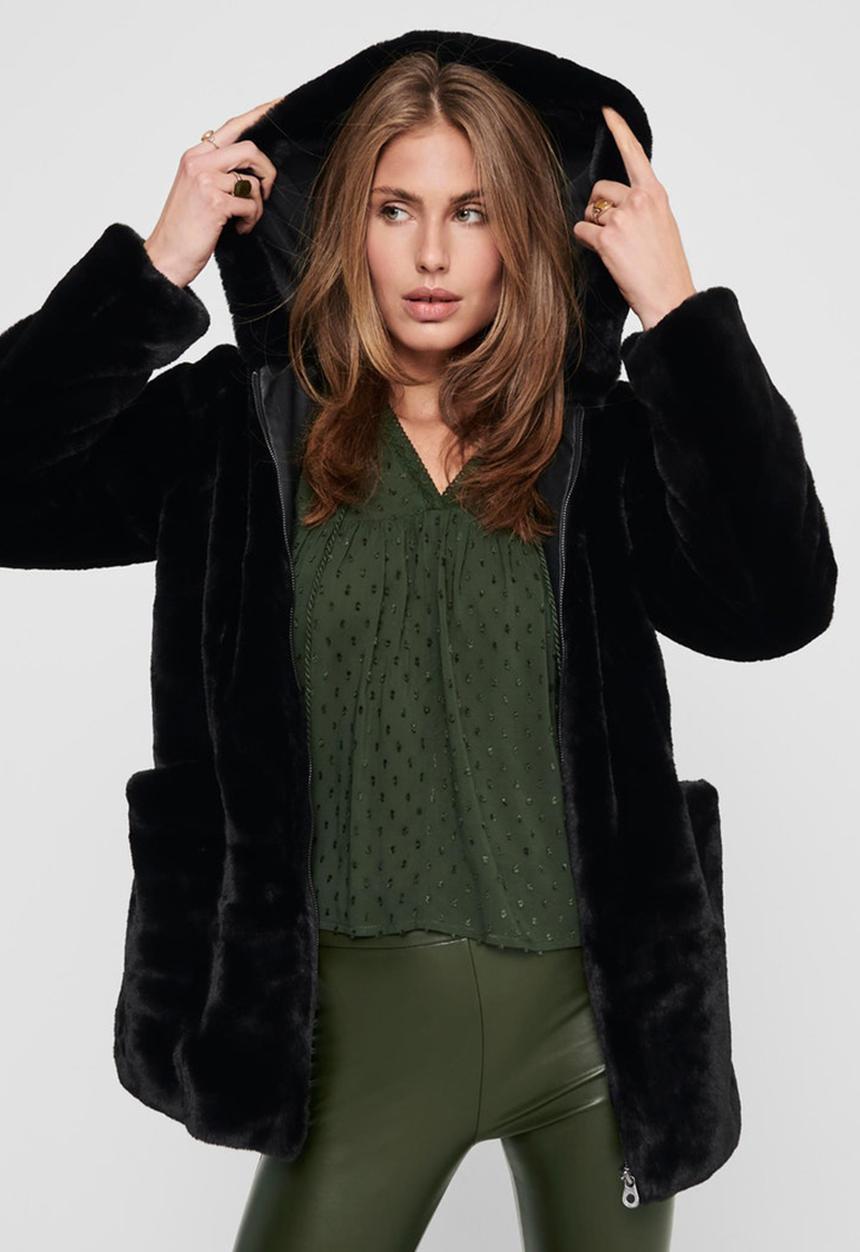 ONLY - Malou faux fur coat - black