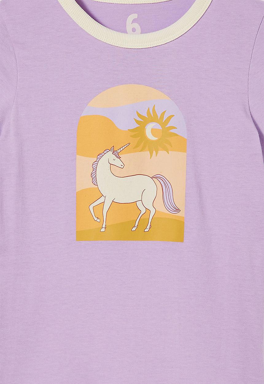 Cotton On - Penelope short sleeve ringer tee - lilac drop/ unicorn land