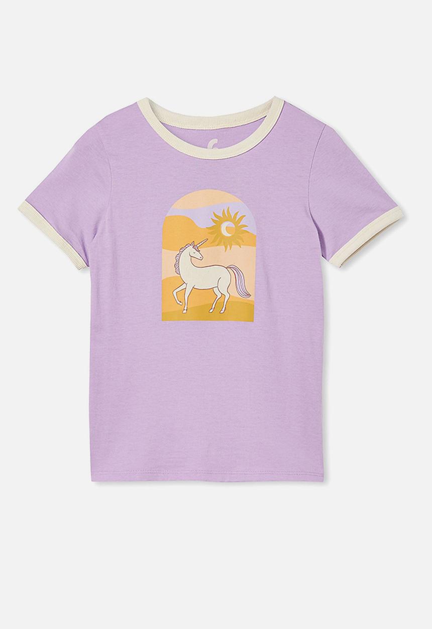 Cotton On - Penelope short sleeve ringer tee - lilac drop/ unicorn land