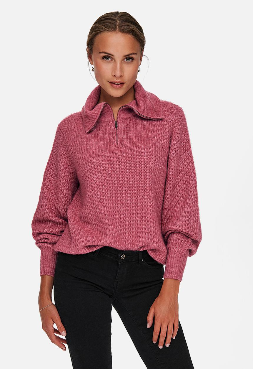 ONLY - Karinna long sleeve zip pullover knit - pink