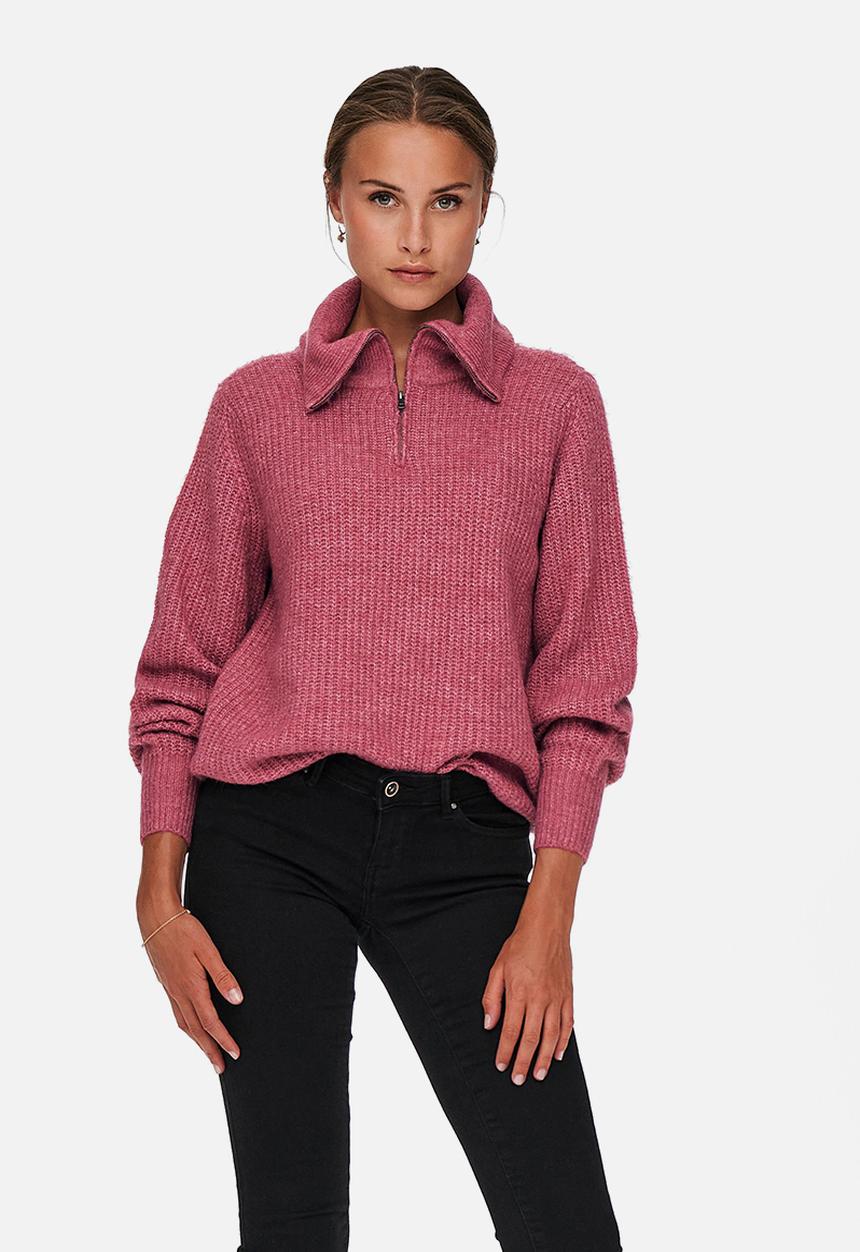 ONLY - Karinna long sleeve zip pullover knit - pink