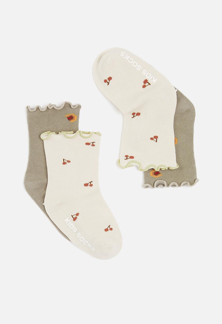Pop Candy - Baby 2 pack printed socks - cream & green 