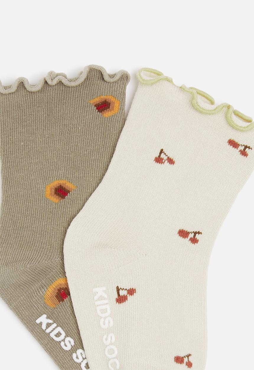 Pop Candy - Baby 2 pack printed socks - cream & green 