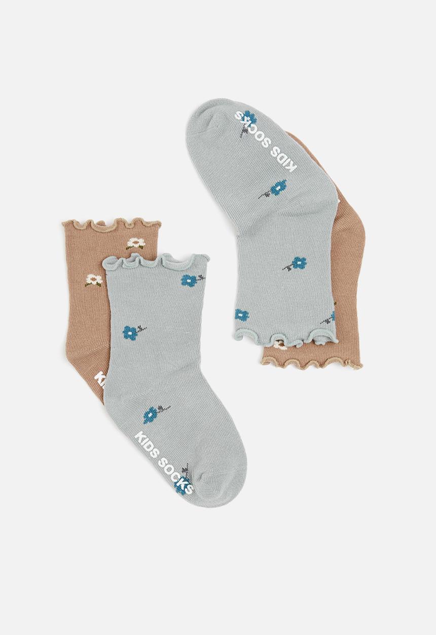 Pop Candy - Baby 2 pack printed socks - blue & brown 