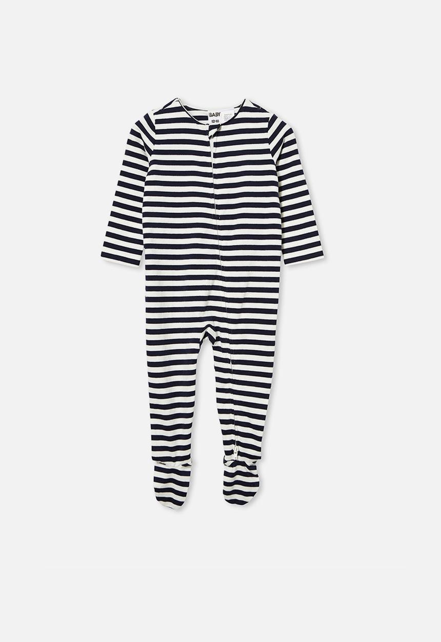 Cotton On - The long sleeve zip romper - hannah stripe navy blazer/dark vanilla