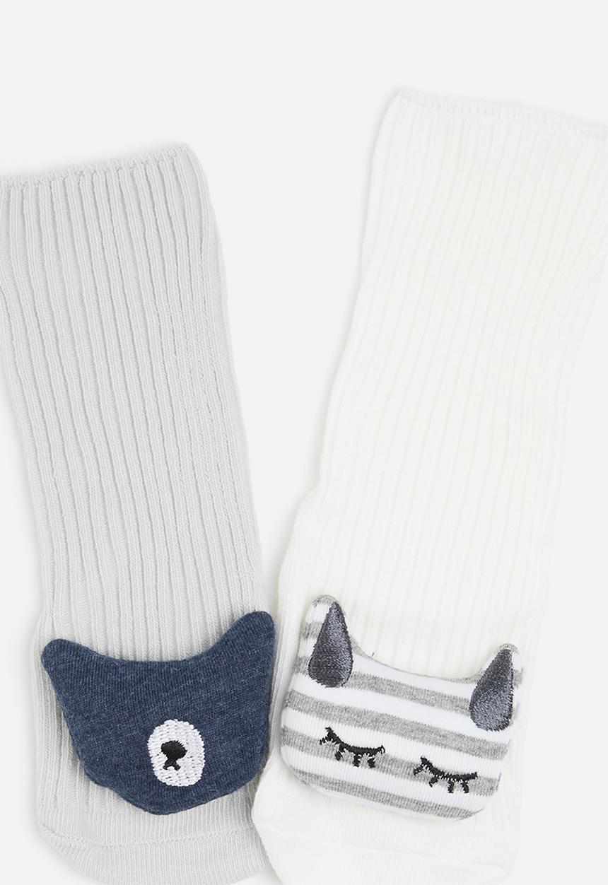 Pop Candy - Baby 2 pack 3d socks - blue & white 