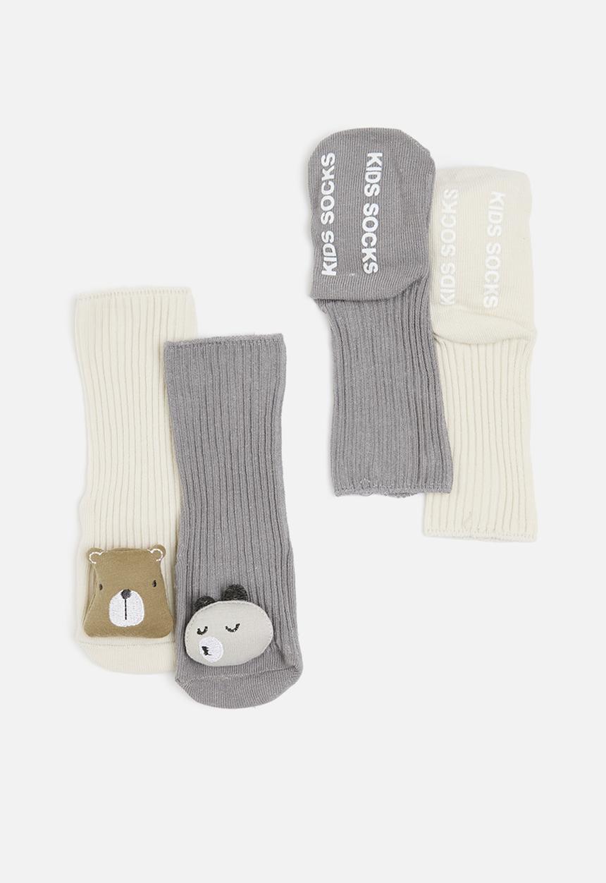 Pop Candy - Baby 2 pack 3d socks - grey & cream 