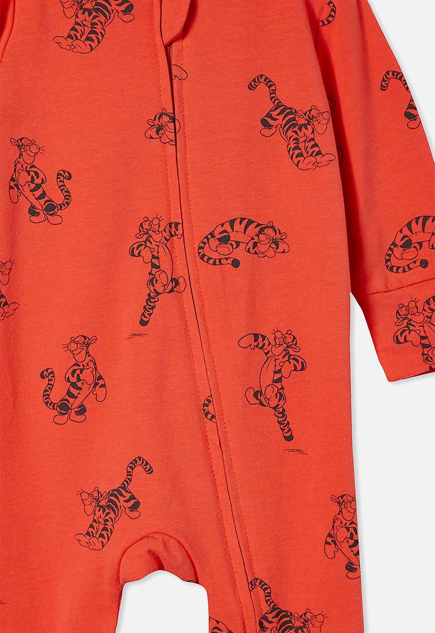 Cotton On - The long sleeve zip romper lcn - lcn dis red orange/tigger time