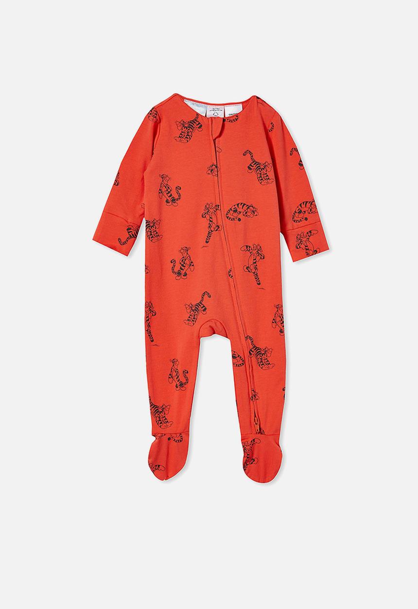 Cotton On - The long sleeve zip romper lcn - lcn dis red orange/tigger time