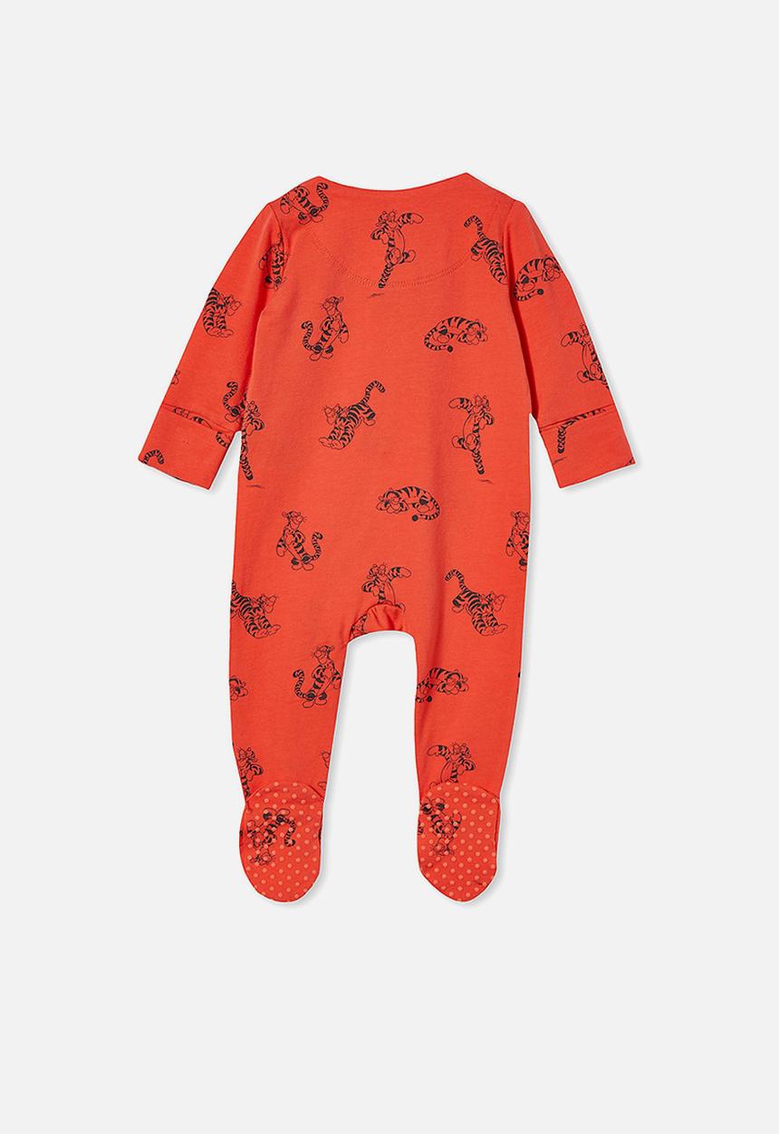 Cotton On - The long sleeve zip romper lcn - lcn dis red orange/tigger time