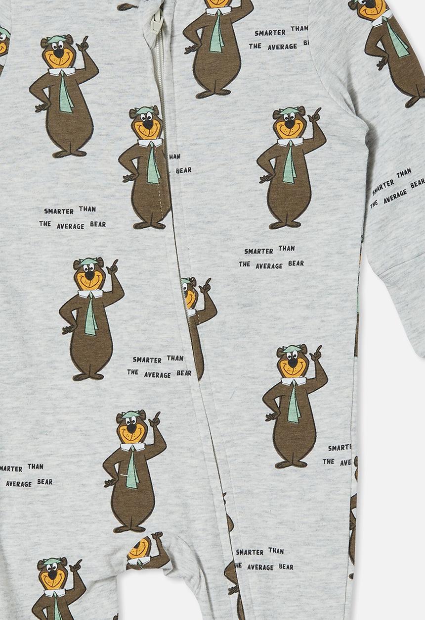 Cotton On - The long sleeve zip romper lcn - lcn wb  cloud marle/smarter yogi bear