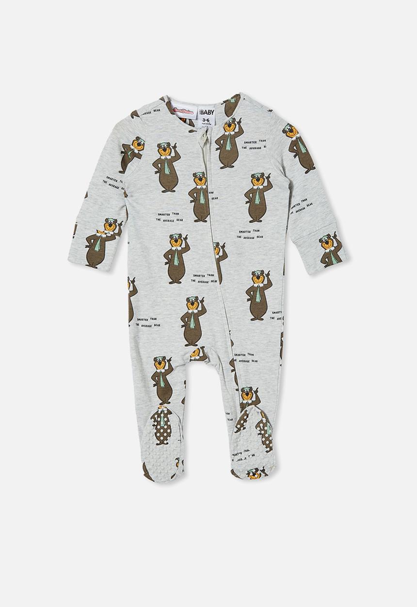 Cotton On - The long sleeve zip romper lcn - lcn wb  cloud marle/smarter yogi bear