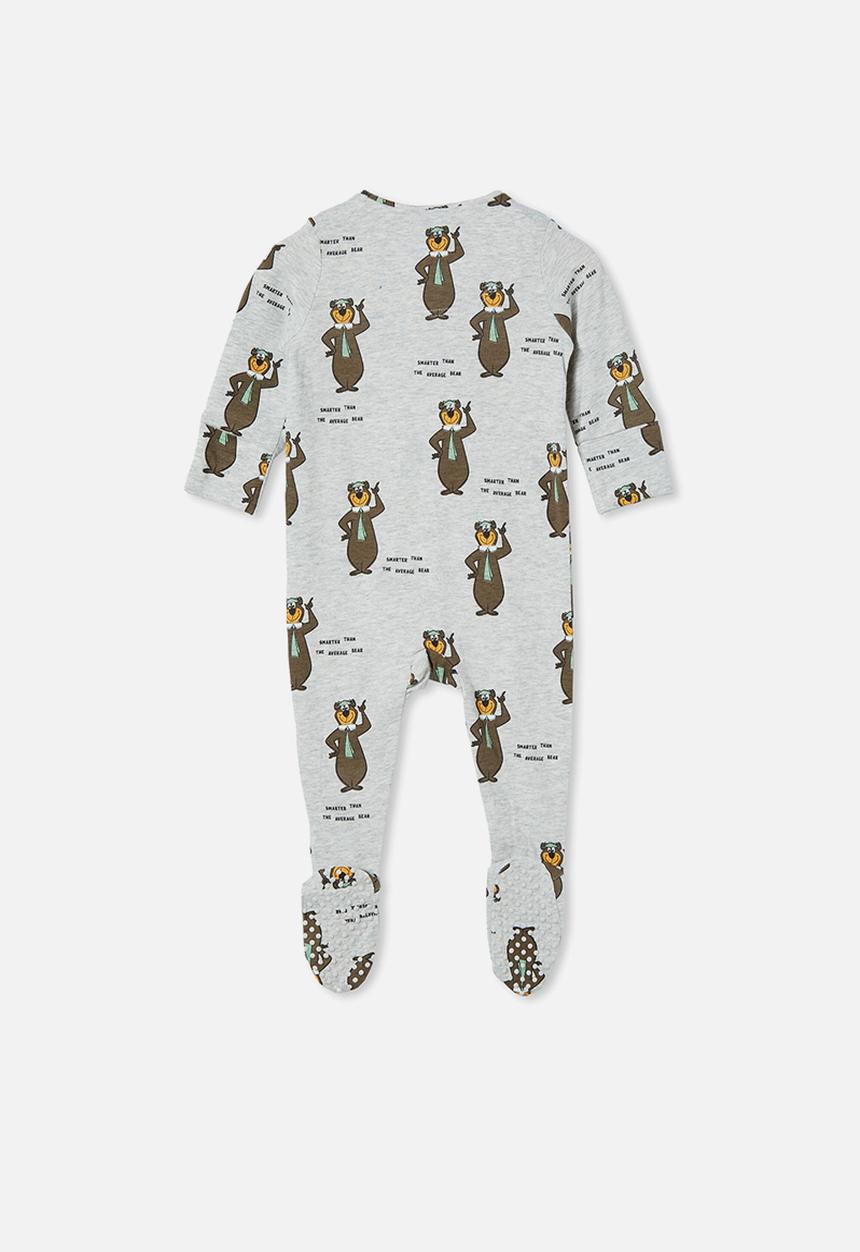 Cotton On - The long sleeve zip romper lcn - lcn wb  cloud marle/smarter yogi bear