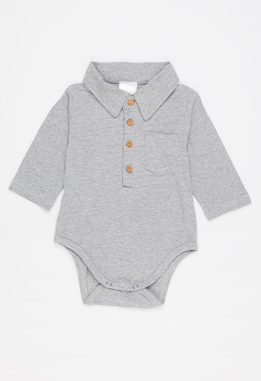 Pop Candy - Baby boys long sleeve golfer - grey