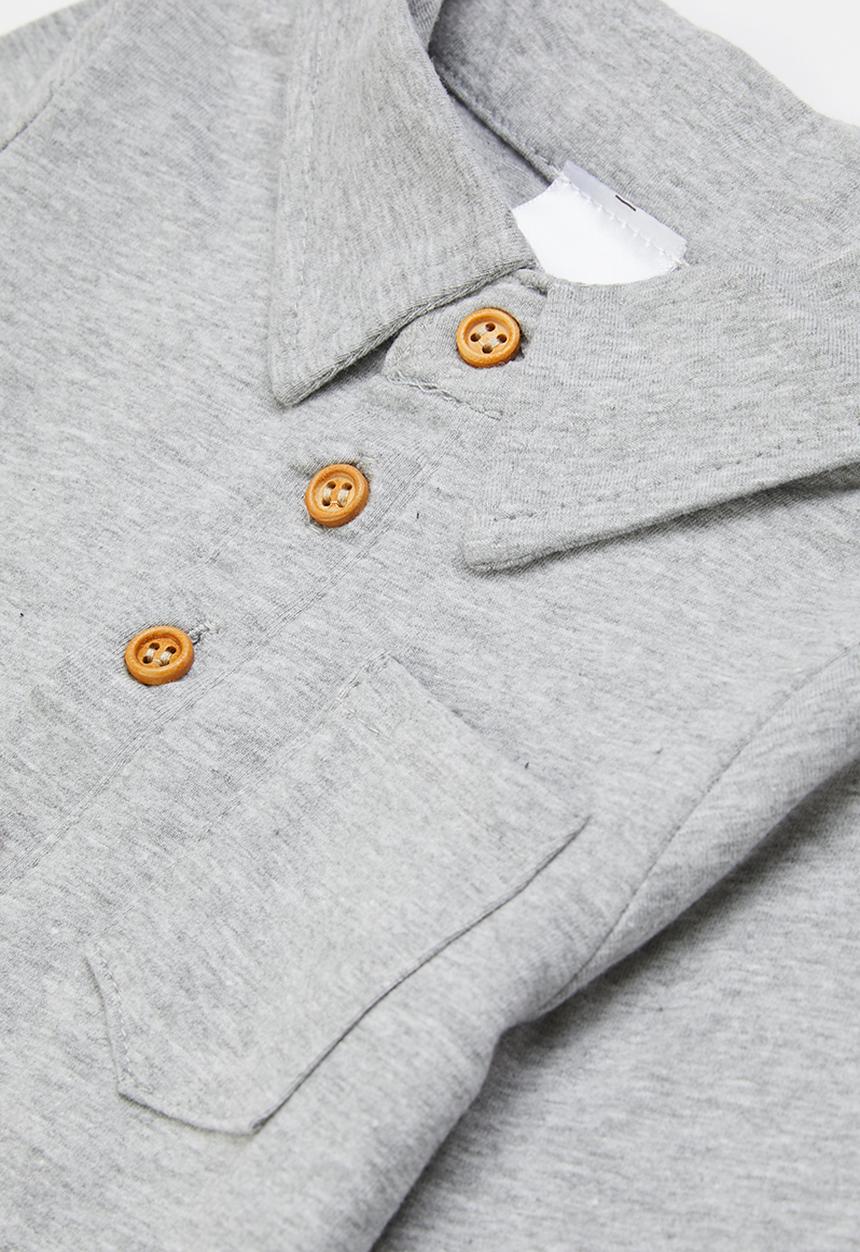 Pop Candy - Baby boys long sleeve golfer - grey