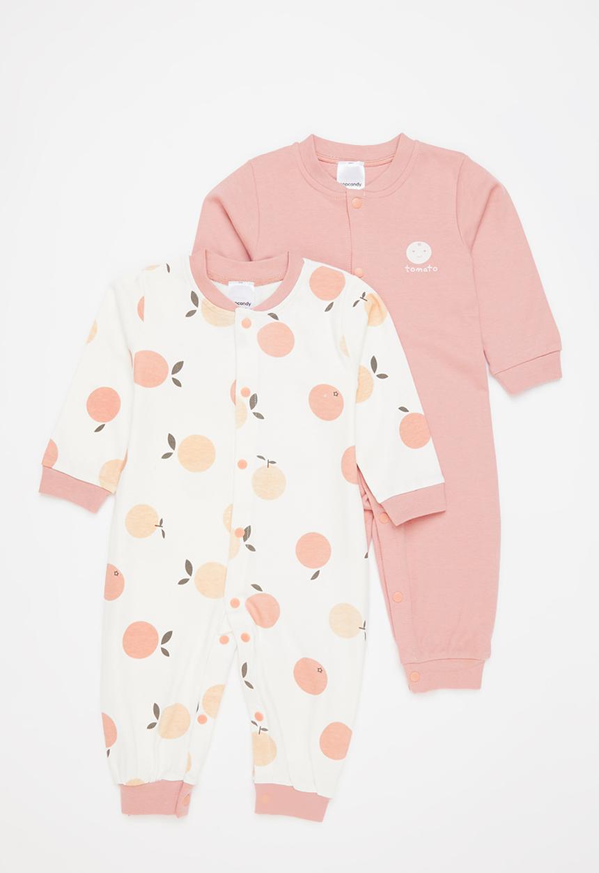 Pop Candy - Baby pink 2 pack romper - pink/white