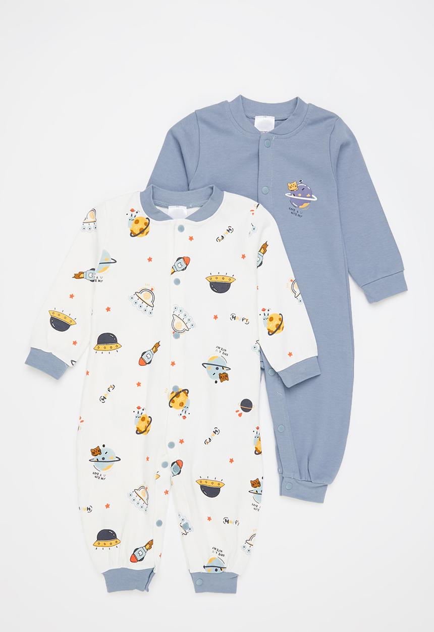 Pop Candy - Baby boys 2 pack romper - blue/white