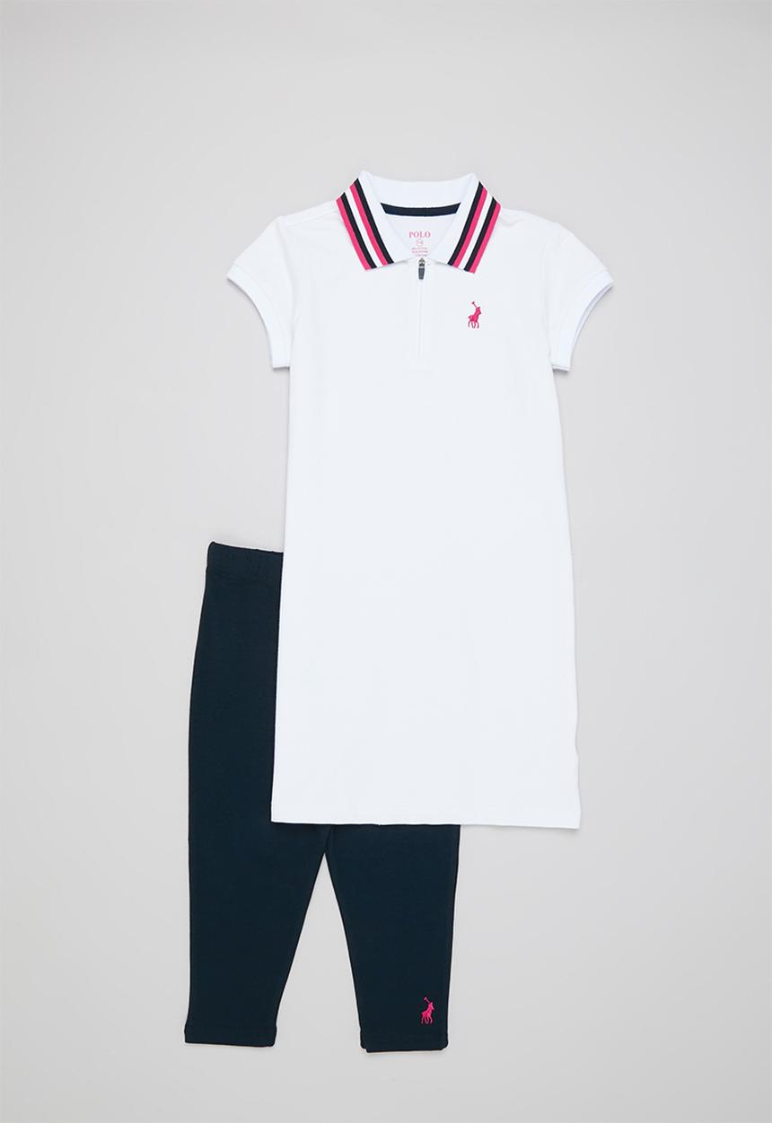 POLO - Girls skylar qtr zip golfer drs & legging set - white
