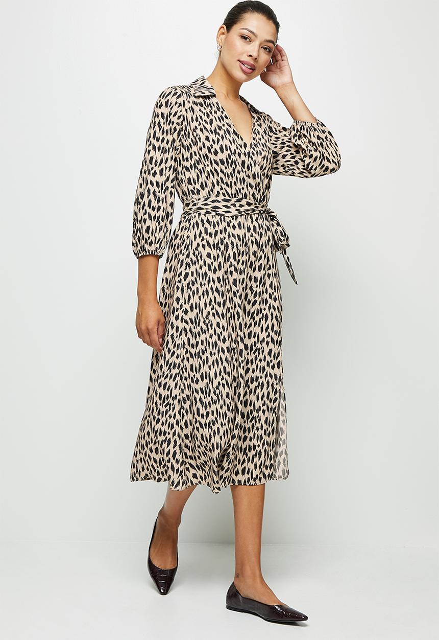 edit - Collared wrap maxi dress - cheetah skin