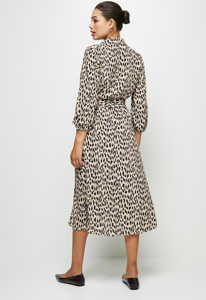 edit - Collared wrap maxi dress - cheetah skin