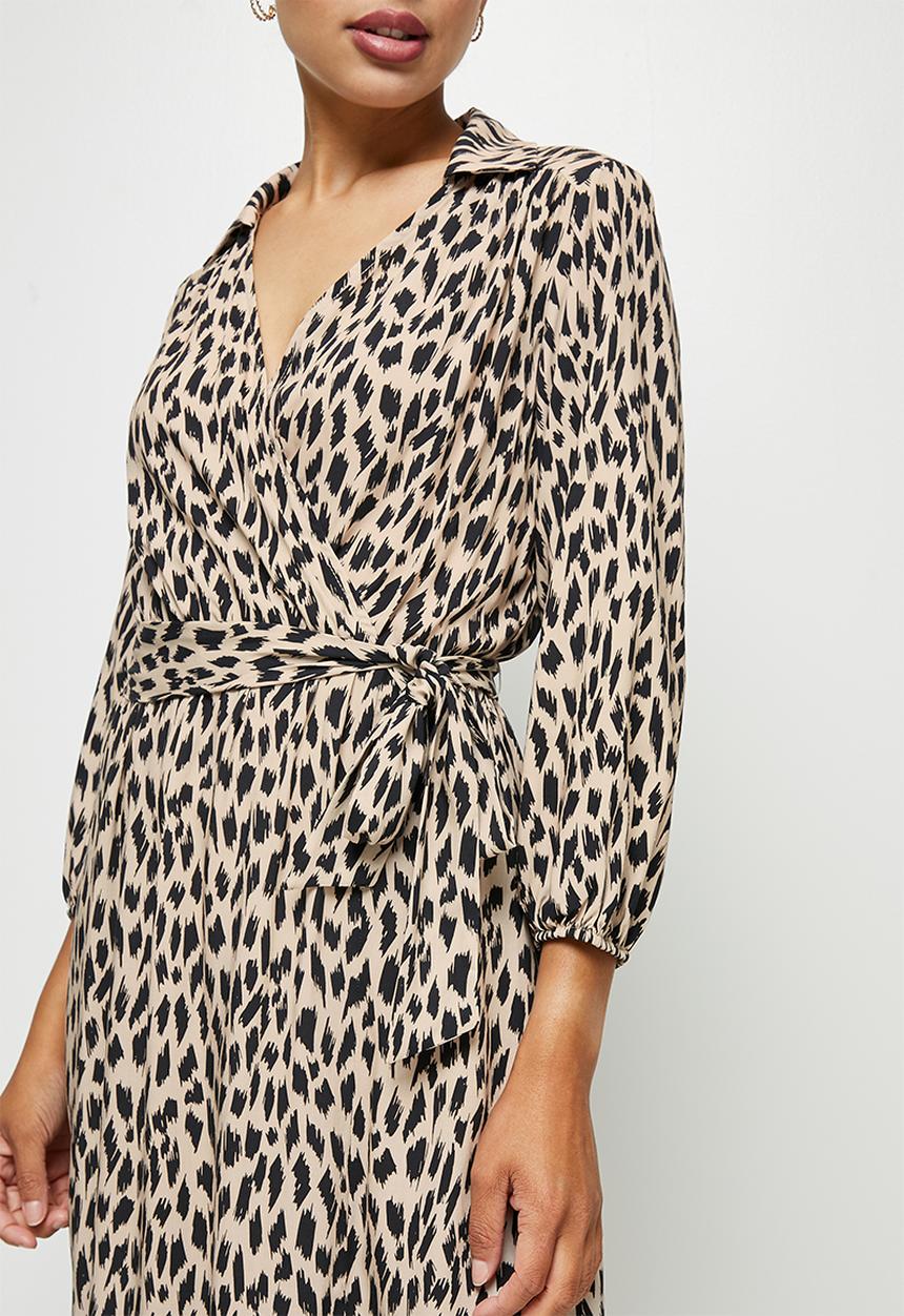 edit - Collared wrap maxi dress - cheetah skin