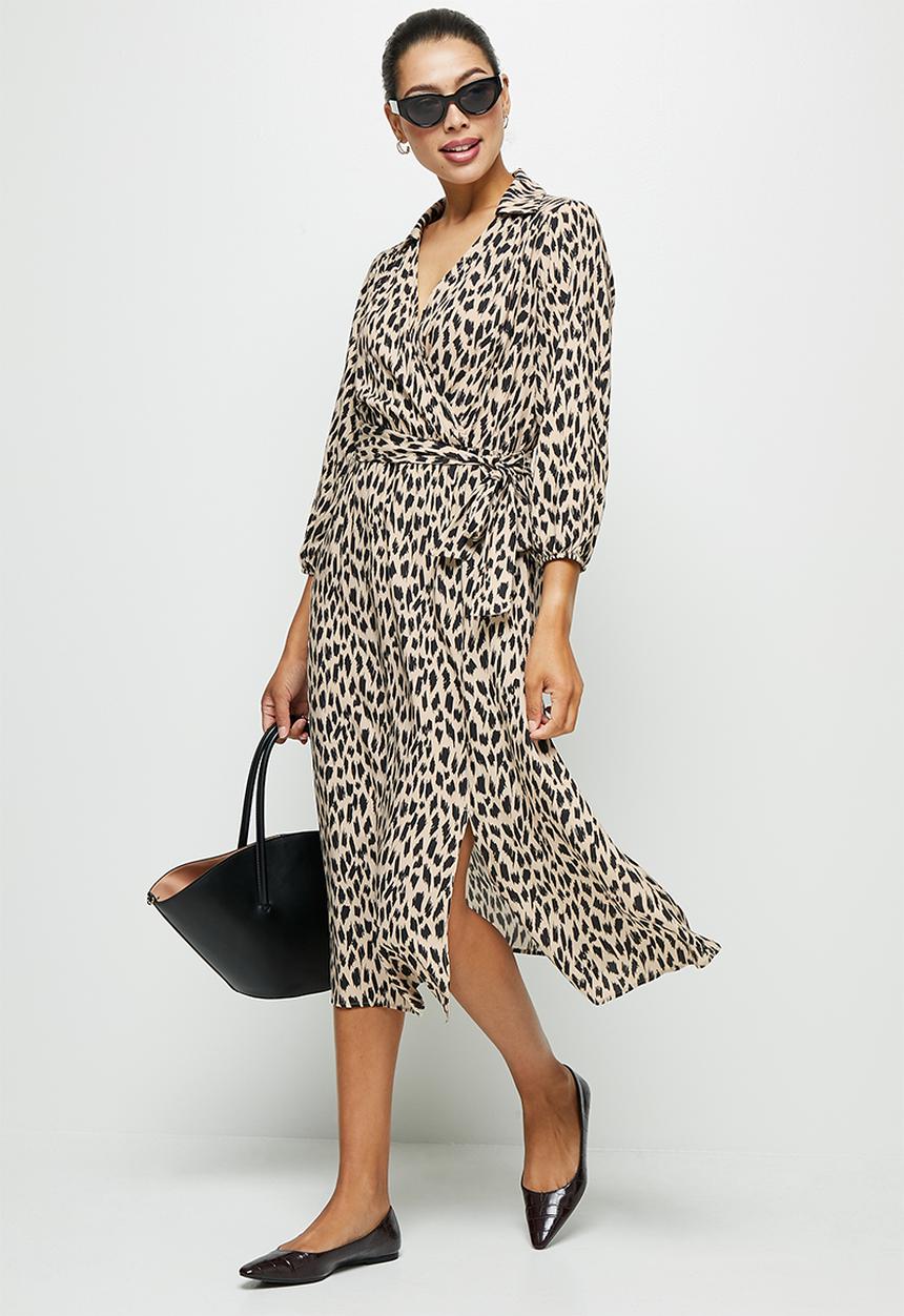 edit - Collared wrap maxi dress - cheetah skin