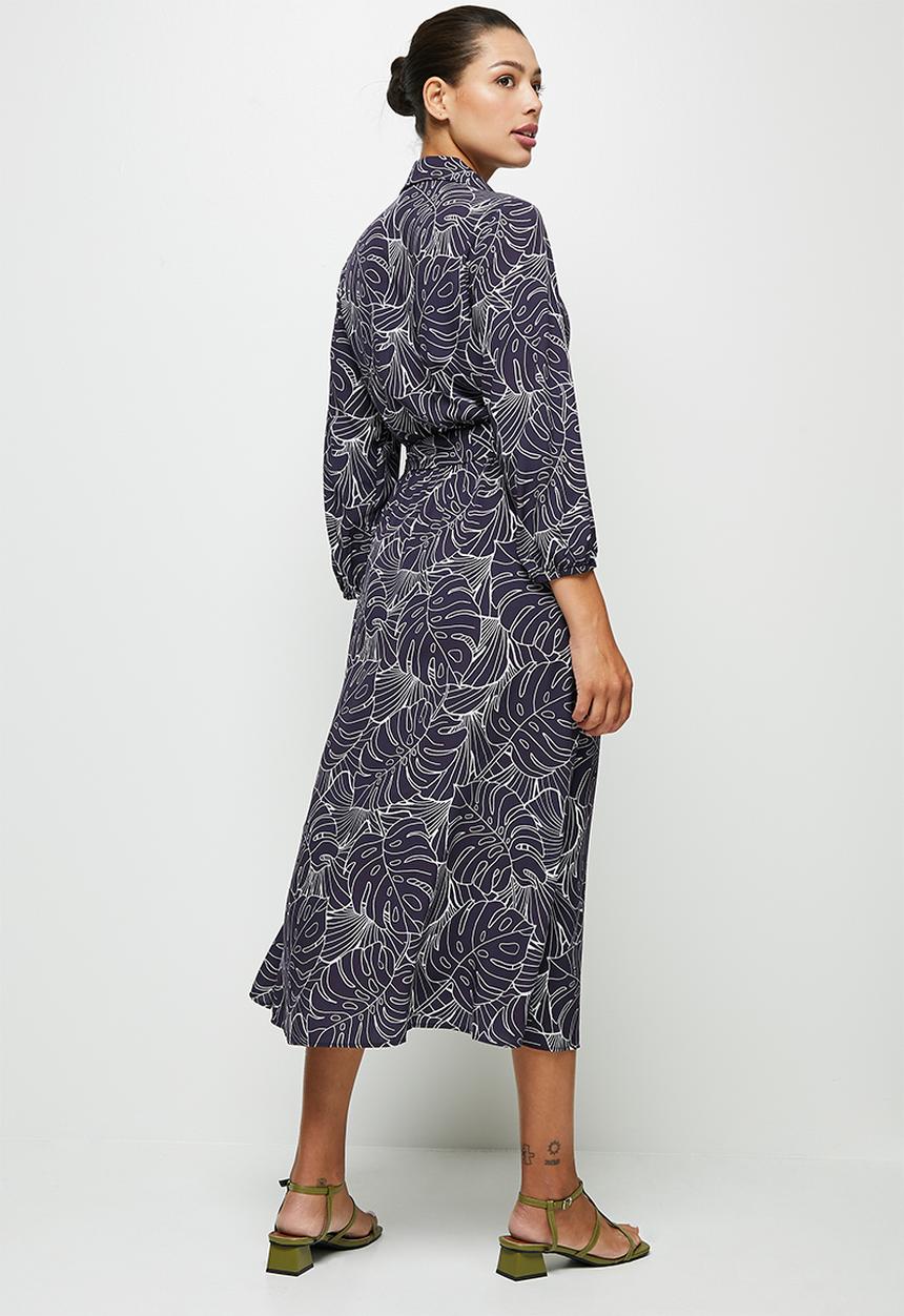 edit - Collared wrap maxi dress - navy palm