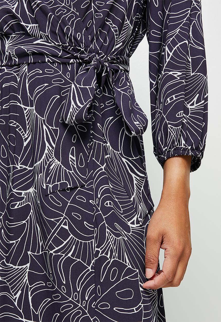 edit - Collared wrap maxi dress - navy palm