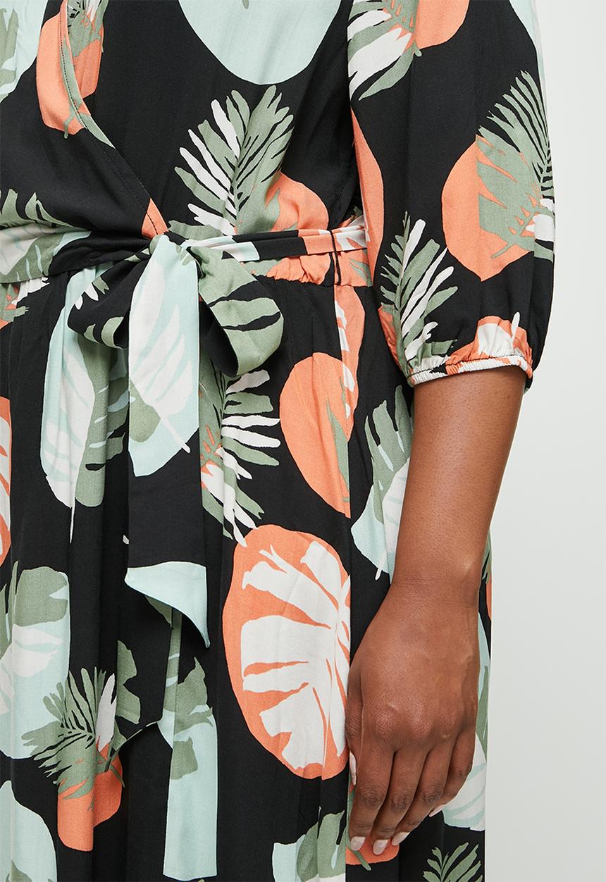 edit Plus - Collar mock wrap midaxi - leaf print