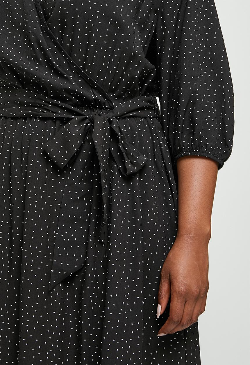 edit Plus - Collar mock wrap midaxi - black & white spot