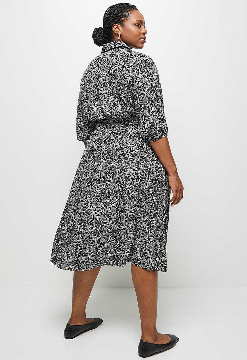 edit Plus - Collar mock wrap midaxi - black paisley