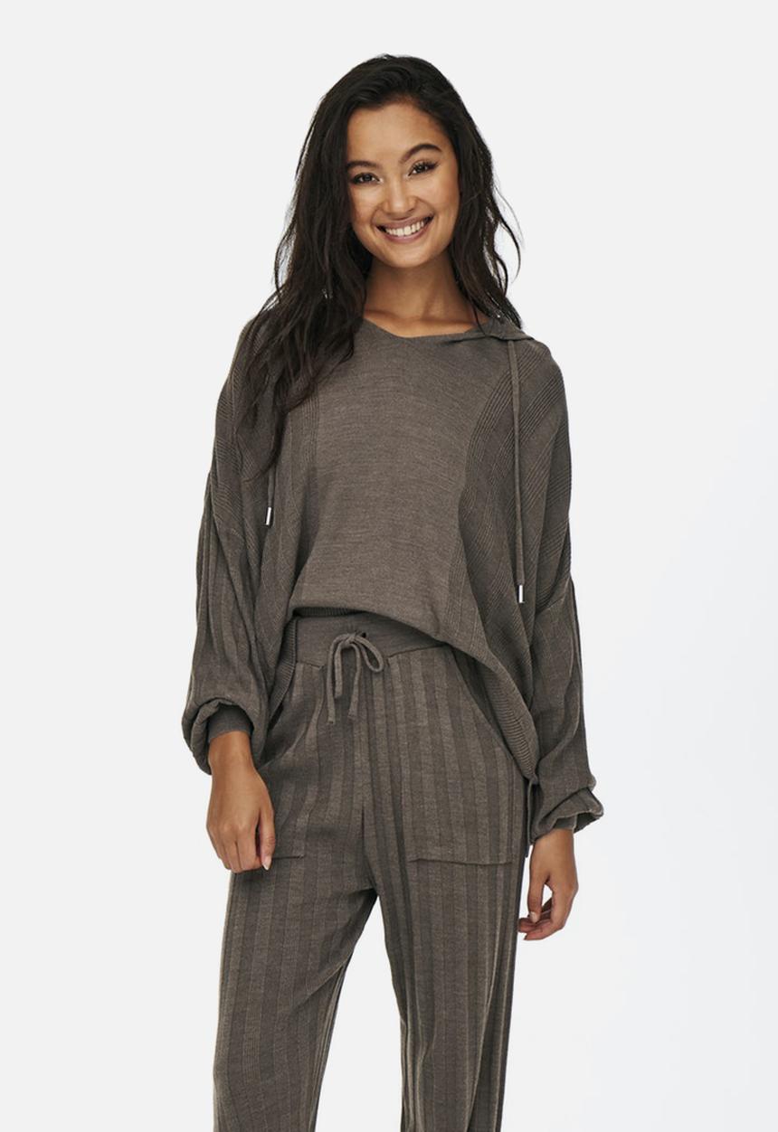 ONLY - New tessa long sleeve hood pullover knit - chestnut