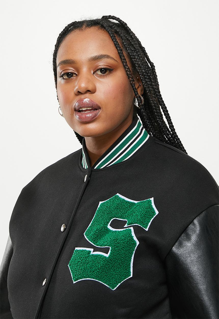 dailyfriday - Plus size college jacket - black/green